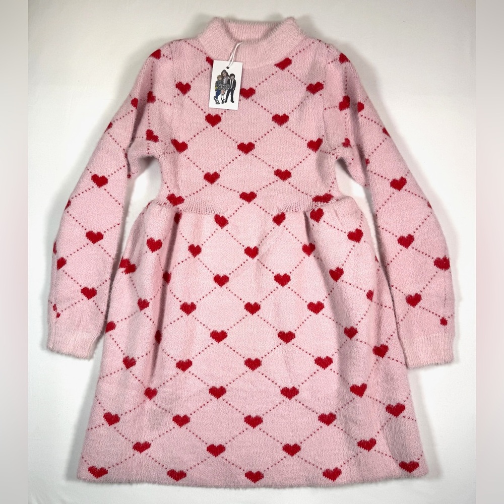 NWT LOLA AND THE BOYS Sweetheart Pink Mock Neck Sweater Dress Valentine Size 12T
